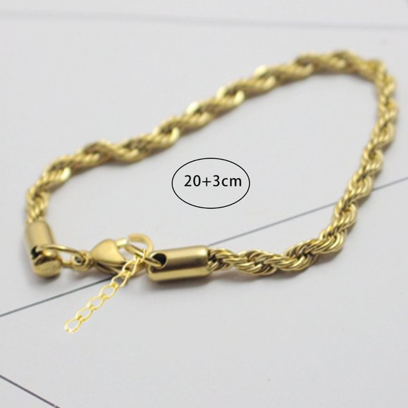 3/$35 Twist Rope Chain Bracelet Gold Tone Stainless Steel Men Gifts Jewelry - Picture 6 of 6